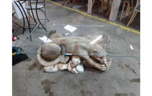 TABLE BASSE PUMA RESINE PLATEAU VERRE