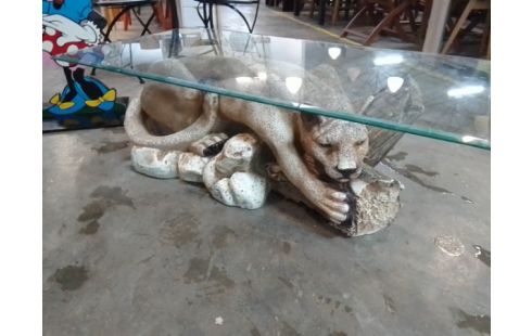 TABLE BASSE PUMA RESINE PLATEAU VERRE