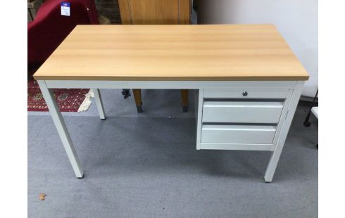 BUREAU 2 TIROIR METAL CREME TABLETTE CHENE