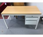 BUREAU 2 TIROIR METAL CREME TABLETTE CHENE