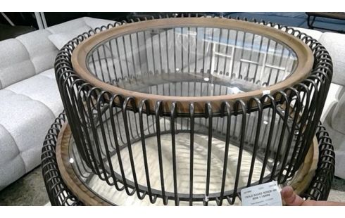 TBALE BASSE RONDE MM BOIS + VERRE