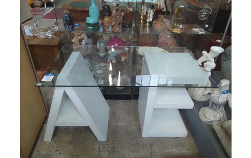 BUREAU DESIGN "AE" 2 BLOCS DESSUS VERRE