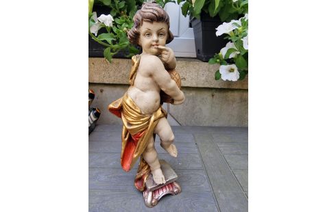 SCULPTURE ANGELOT BOIS POLYCHROME