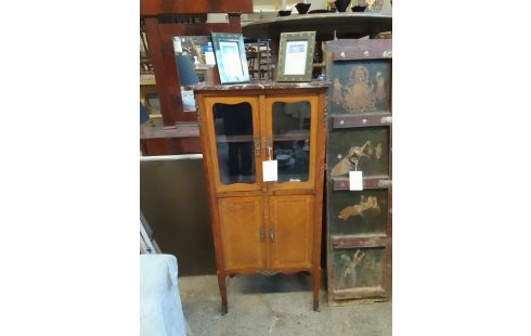 VITRINE 4 PORTES MARQUETERIE DESSUS MARBRE