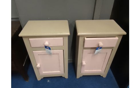 CHEVET 1 PORTE / 1 TIROIR GRIS/ROSE