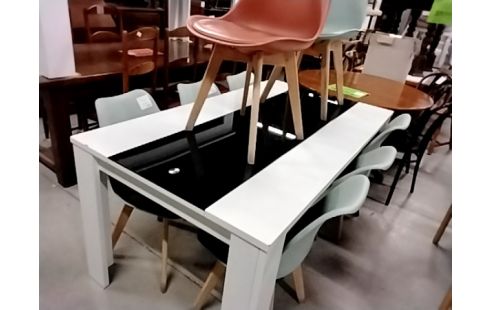 TABLE LAQUE BLANC VERRE NOIR