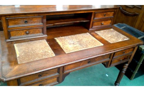 ESCRITORIO ANTIGUO VETA DE CAOBA CUERO LADEN