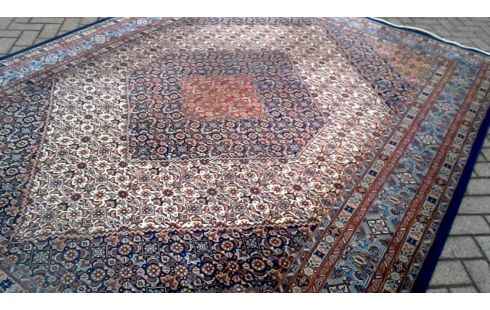 ALFOMBRA ANUDADO A MANO AZUL BEIS PARDO