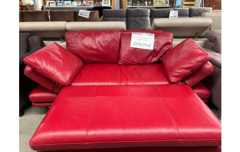 CANAPE 2 places cuir rouge + pouf