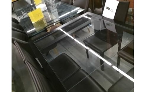 TABLE PLATEAU VERRE/PIEDS NOIRS