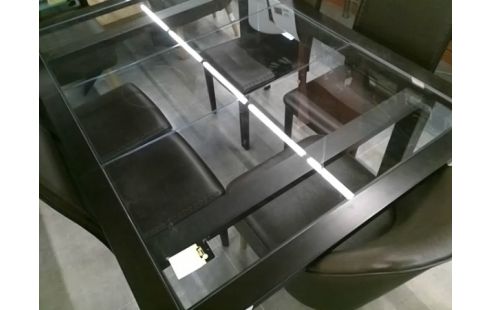 TABLE PLATEAU VERRE/PIEDS NOIRS