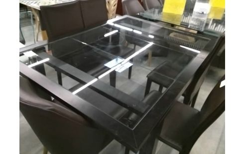 TABLE PLATEAU VERRE/PIEDS NOIRS