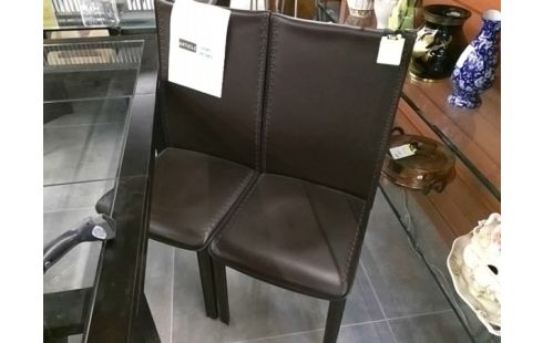 4 CHAISES CUIR MARRON AVEC COUTURES APPARENTES ROCHEBOBOIS