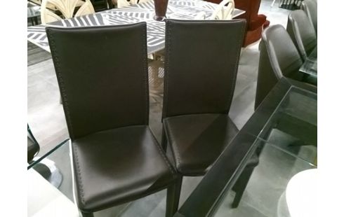 4 CHAISES CUIR MARRON AVEC COUTURES APPARENTES ROCHEBOBOIS