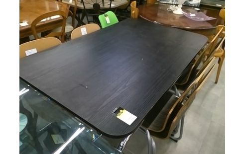 TABLE BOIS FONCE & PIEDS METALLIQUES