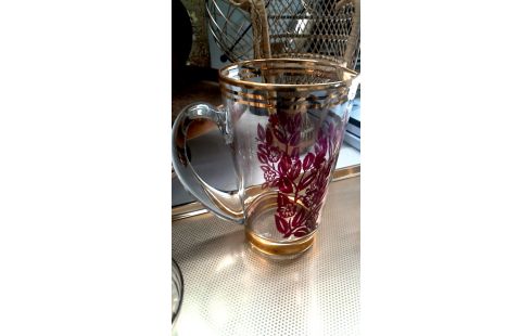 KARAF MET 6 GLAZEN  BLOEMDECOR ZWART/GOUD