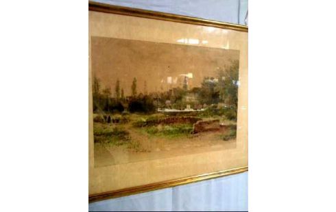 AQUARELL <P.F. PETERS> DORFLANDSCHAFT