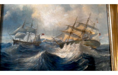 SCHILDERIJ BOTEN OP ZEE GESIGNEERD