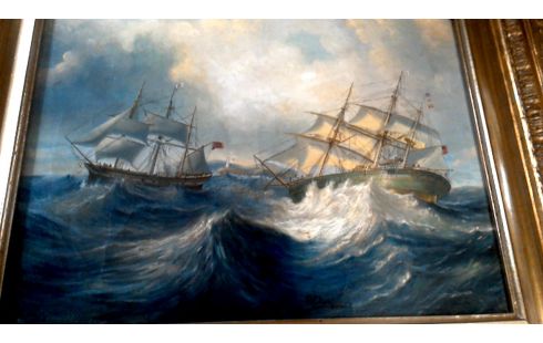 SCHILDERIJ BOTEN OP ZEE GESIGNEERD