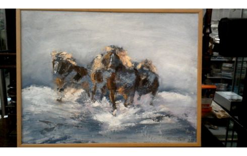 SCHILDERIJ PAARDEN  SIGNATUUR RO