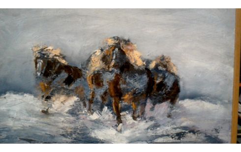 SCHILDERIJ PAARDEN  SIGNATUUR RO