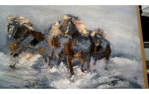 SCHILDERIJ PAARDEN  SIGNATUUR RO