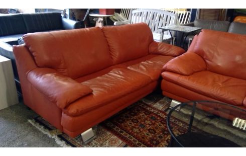 SALON CUIR ORANGE  3+2+1+POUF
