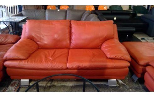SALON CUIR ORANGE  3+2+1+POUF