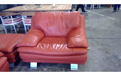 SALON CUIR ORANGE  3+2+1+POUF