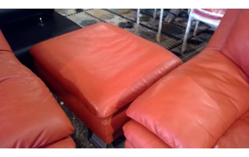 SALON CUIR ORANGE  3+2+1+POUF