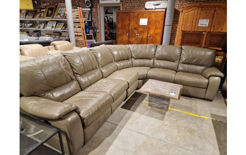 SALON D'ANGLE CUIR BRUN 2 RELAX ELECTRIQUE