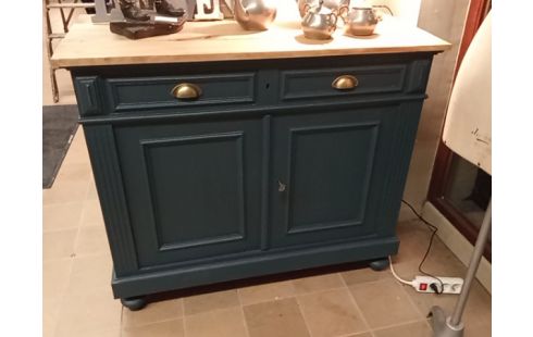 MEUBLE 2 P 2 T PATINE BLEU POIGNEE BOMBEE