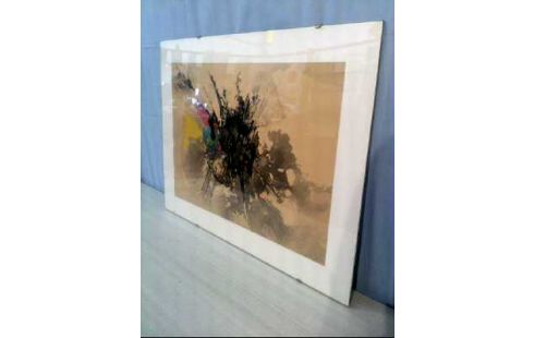 KUNSTDRUCK ABSTRAKT SIGNIERT BRAUN BUNT