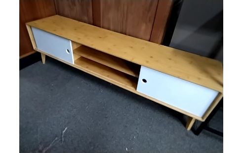 MEUBLE TV PIN BOIS ET BLANC