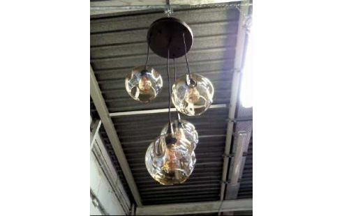 PENDELLEUCHTE 4-LEU GLASSCHIRM GRAU