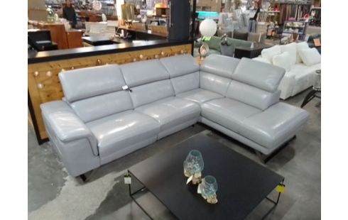 CANAPE D'ANGLE CUIR CENTER RELAX ÉLECTRIQUE CUIR GRIS