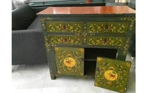 BUFFET BAS DECORATION VERT/OCRE - EN L'ETAT