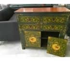 BUFFET BAS DECORATION VERT/OCRE - EN L'ETAT