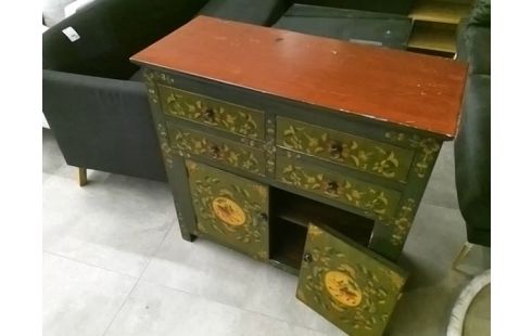 BUFFET BAS DECORATION VERT/OCRE - EN L'ETAT