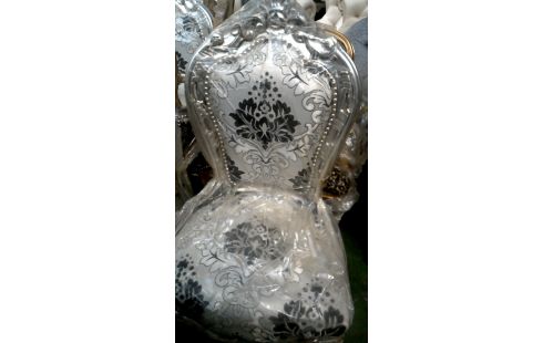 6 CHAISES ARGENT COULEUR BAROQUE TISSU GRIS