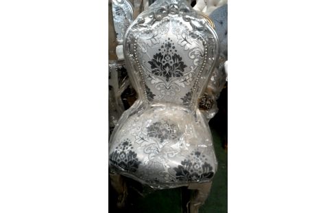 6 CHAISES ARGENT COULEUR BAROQUE TISSU GRIS