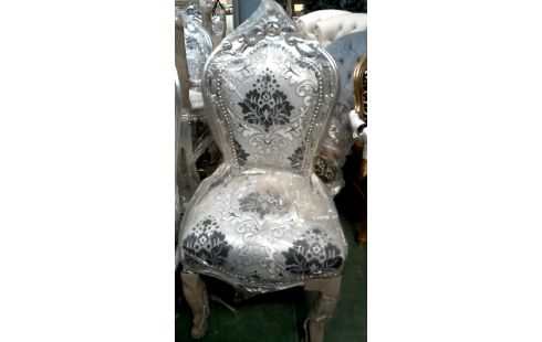6 CHAISES ARGENT COULEUR BAROQUE TISSU GRIS