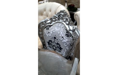 6 CHAISES ARGENT COULEUR BAROQUE TISSU GRIS