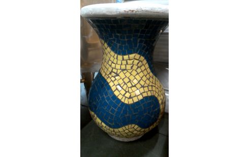 BLOEMPOT BLAUW GEEL MOZAIEK GROOT MODEL