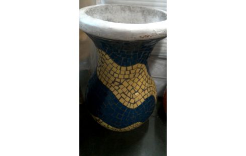 BLOEMPOT BLAUW GEEL MOZAIEK GROOT MODEL