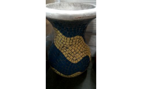 BLOEMPOT BLAUW GEEL MOZAIEK GROOT MODEL