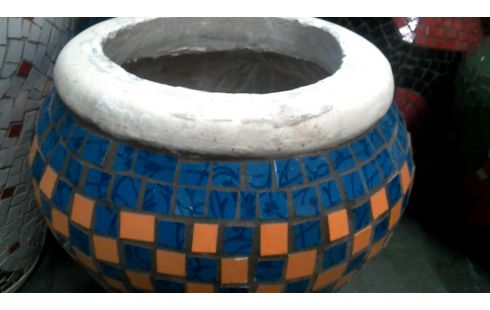 BLOEMPOT MOZAIEK BLAUW ORANJE