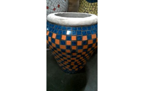 BLOEMPOT MOZAIEK BLAUW ORANJE
