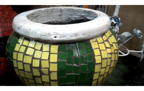 BLOEMPOT MOZAIEK GROEN GEEL ROOD