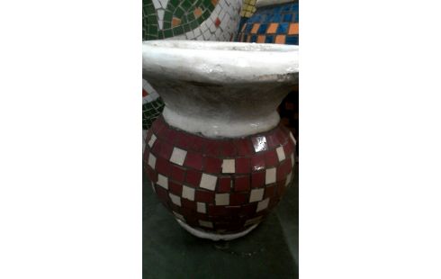 BLOEMPOT KELK MOZAIEK ROOD BEIGE